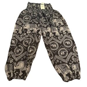 NWT‎ Boho Pants Women's L Elephant Print Harem Yoga Lounge Pants 100% Rayon